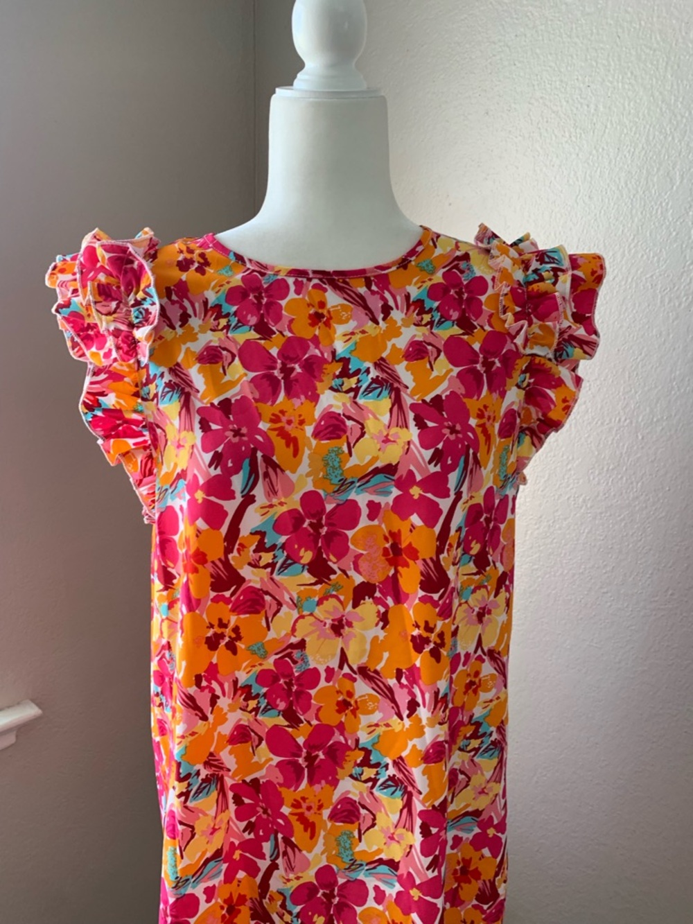 SHEIN Pink & Yellow Floral Ruffle Sleeve Casual Dress - Picture 2 of 6